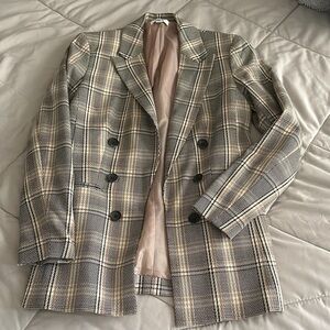Plaid Double-Breasted Blazer